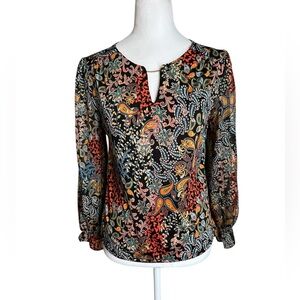 Sara Michelle Women's Paisley Leaf Print Long Sleeve Blouse Size PM NWT